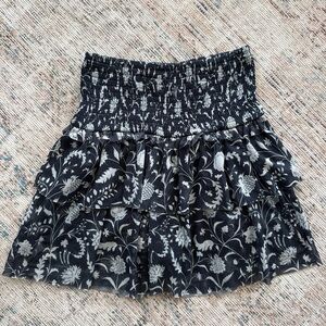 Zara Black Floral Smocked Tiered Mini Skirt